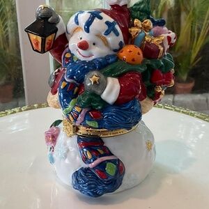 VTG Adorable Christmas Santa Snowman Trinket Box